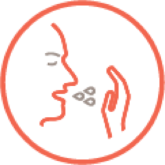 Pictograma unei persoane care tușește și reprezintă o agravare a simptomelor respiratorii.